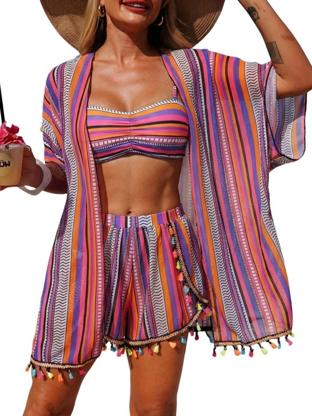 Boho 4-Piece Fringe Bikini Set with Cover-Up | Stylish Women's Swimwear